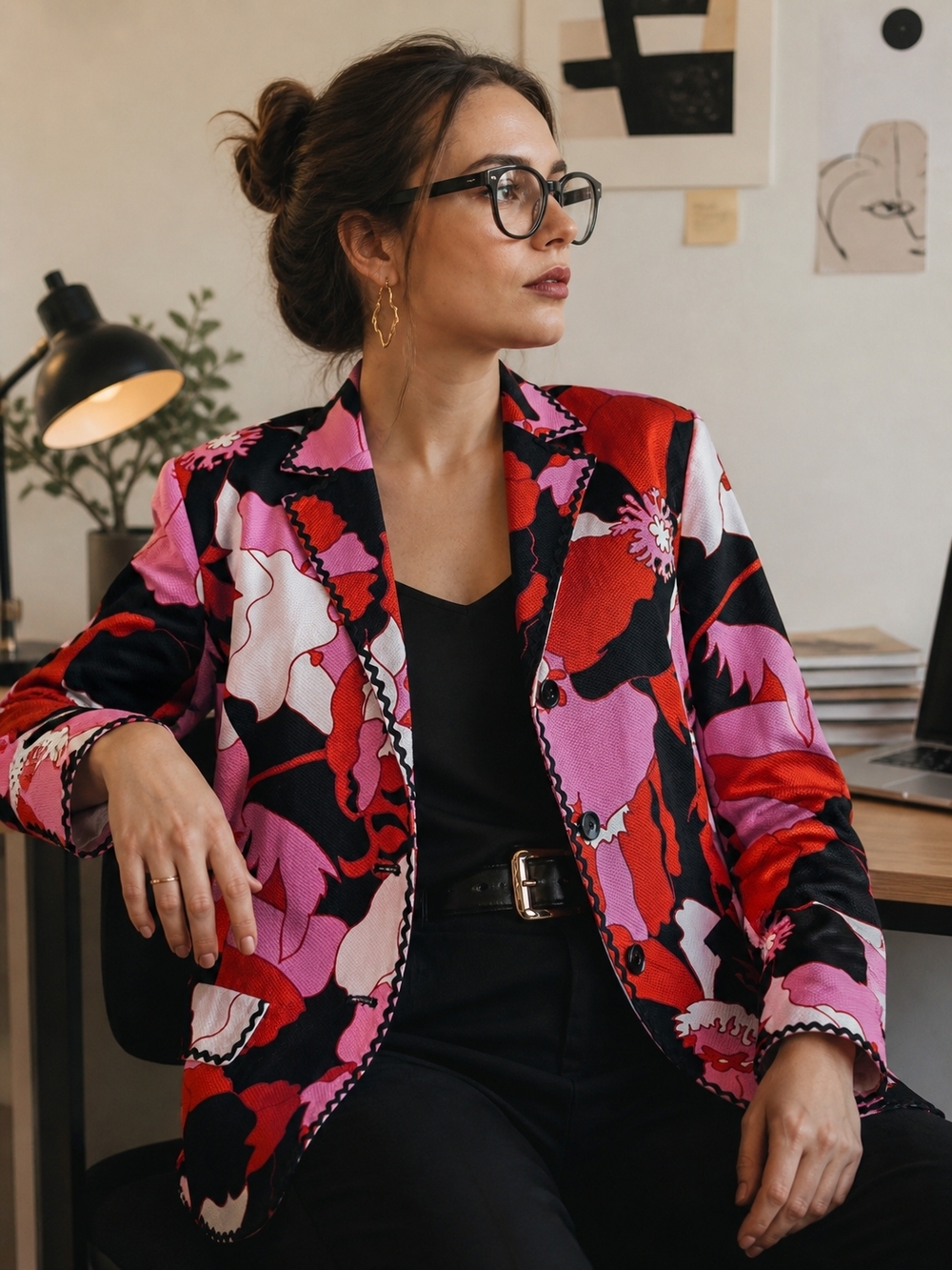 Essentials G Floral Blazer Pink Red Black Statement Jacket Size 12